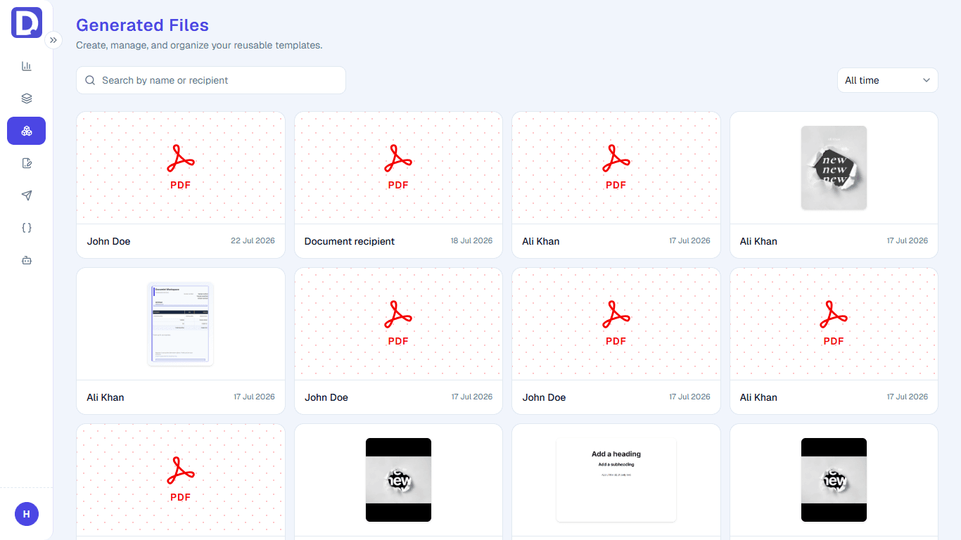 Documint generated files dashboard