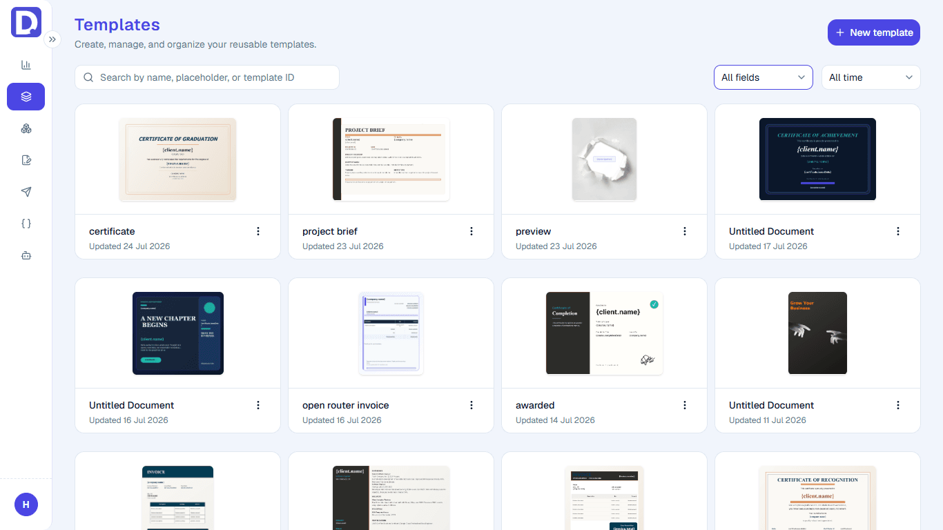 Documint template dashboard